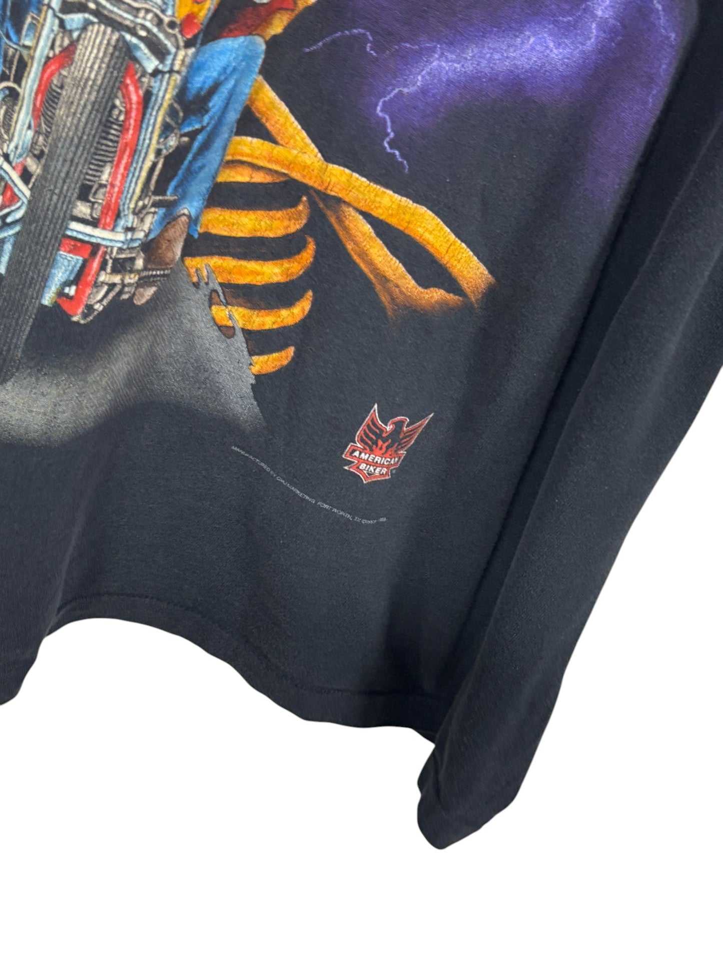 Vintage 90's American Biker Bad Bones 3D Emblem Big Print Graphic Tee Size XXL