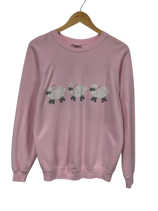 Vintage 80's Hanes Grandma Style Sheep Pink Sweater Size Large