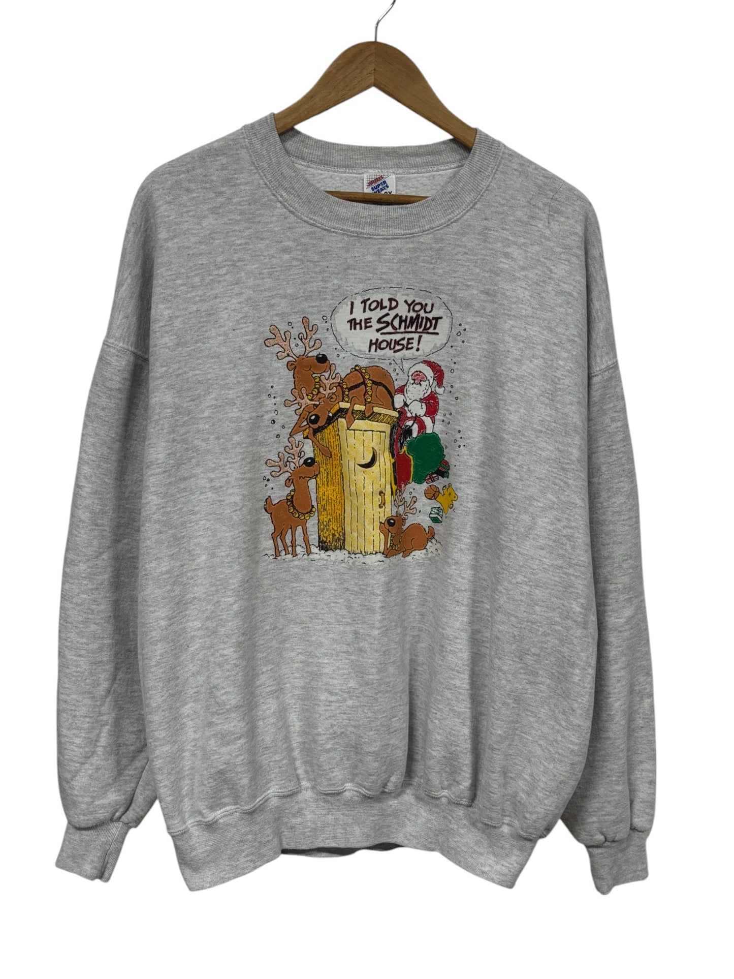 Vintage 90's Christmas Santa Clause Outhouse Funny Sweater Size XXL