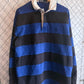 Vintage Polo Ralph Lauren Black Blue Striped Polo Rugby Shirt Size Large