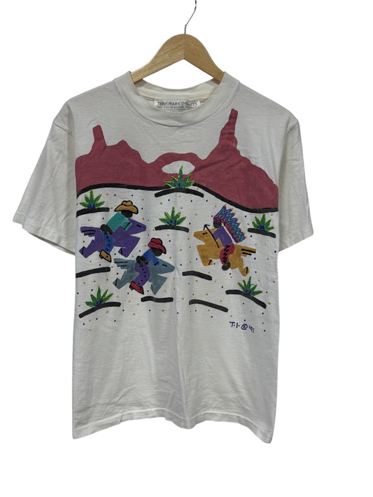 Vintage 90's Wild West Art Painting Graphic Tee Size Large