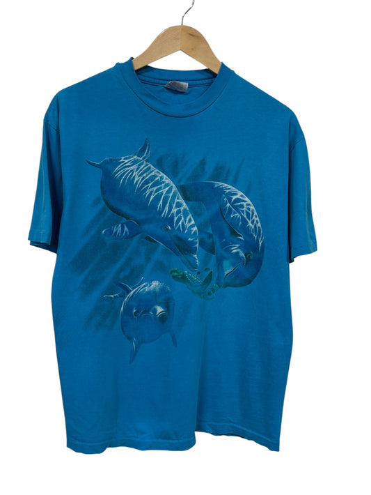 Vintage 90's Aquatic Life Nature Graphic Tee Size Large