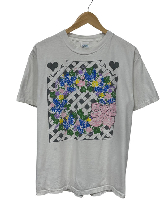 Vintage 90's Garden Wreath Flower Graphic Tee Size Large