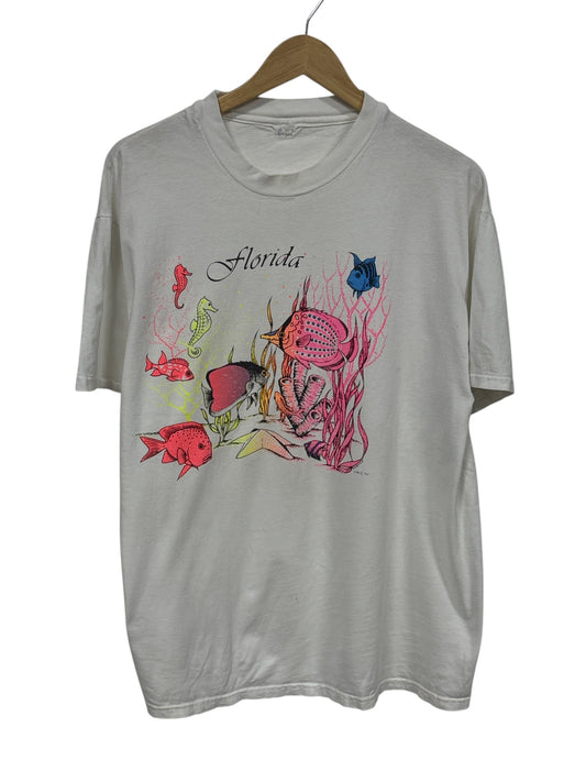 Vintage 90's Florida Aquatic Life Nature Graphic Tee Size Large