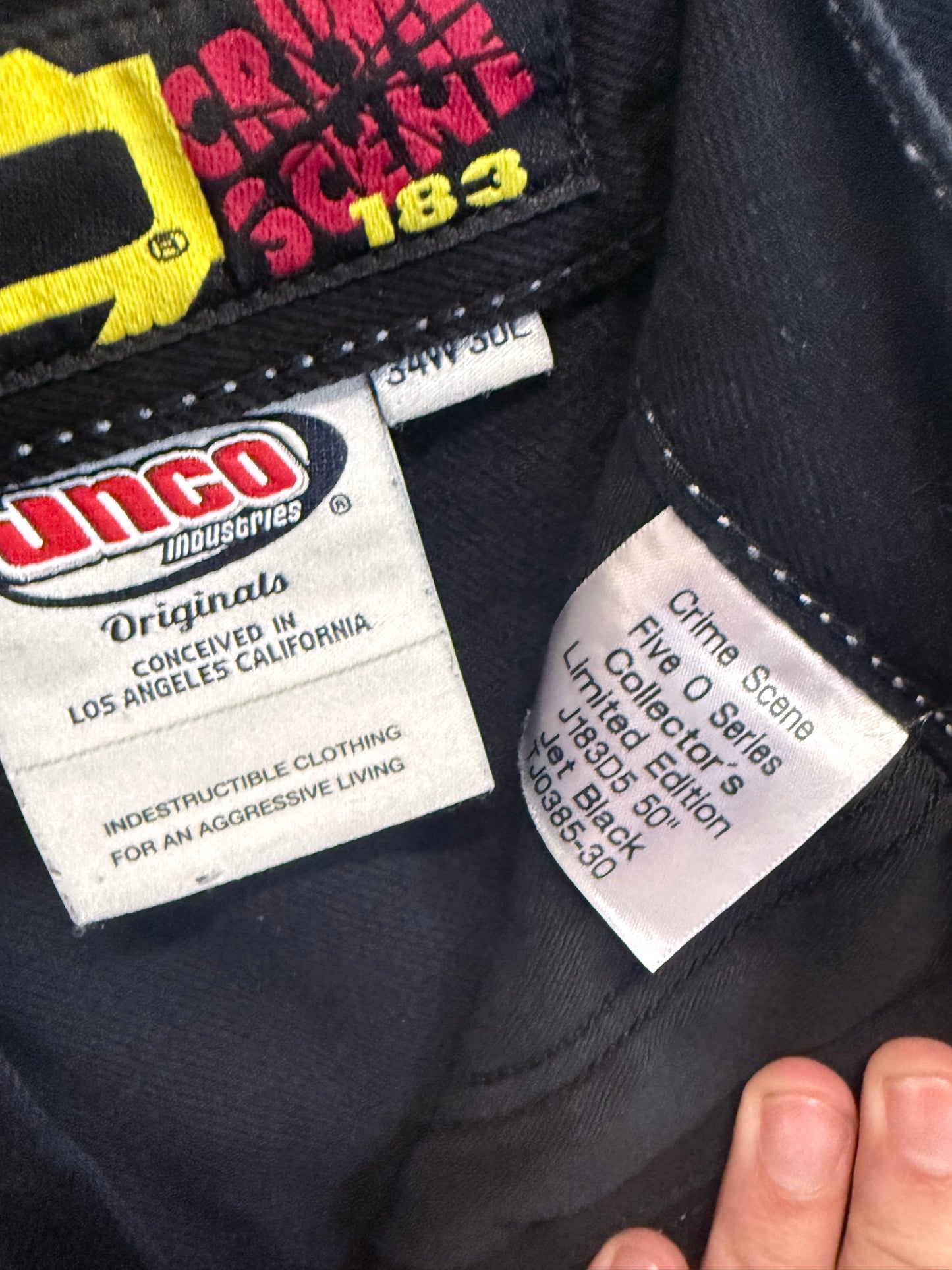 Vintage Y2K JNCO Black Denim Five O Crime Scene Jeans Size 36x24
