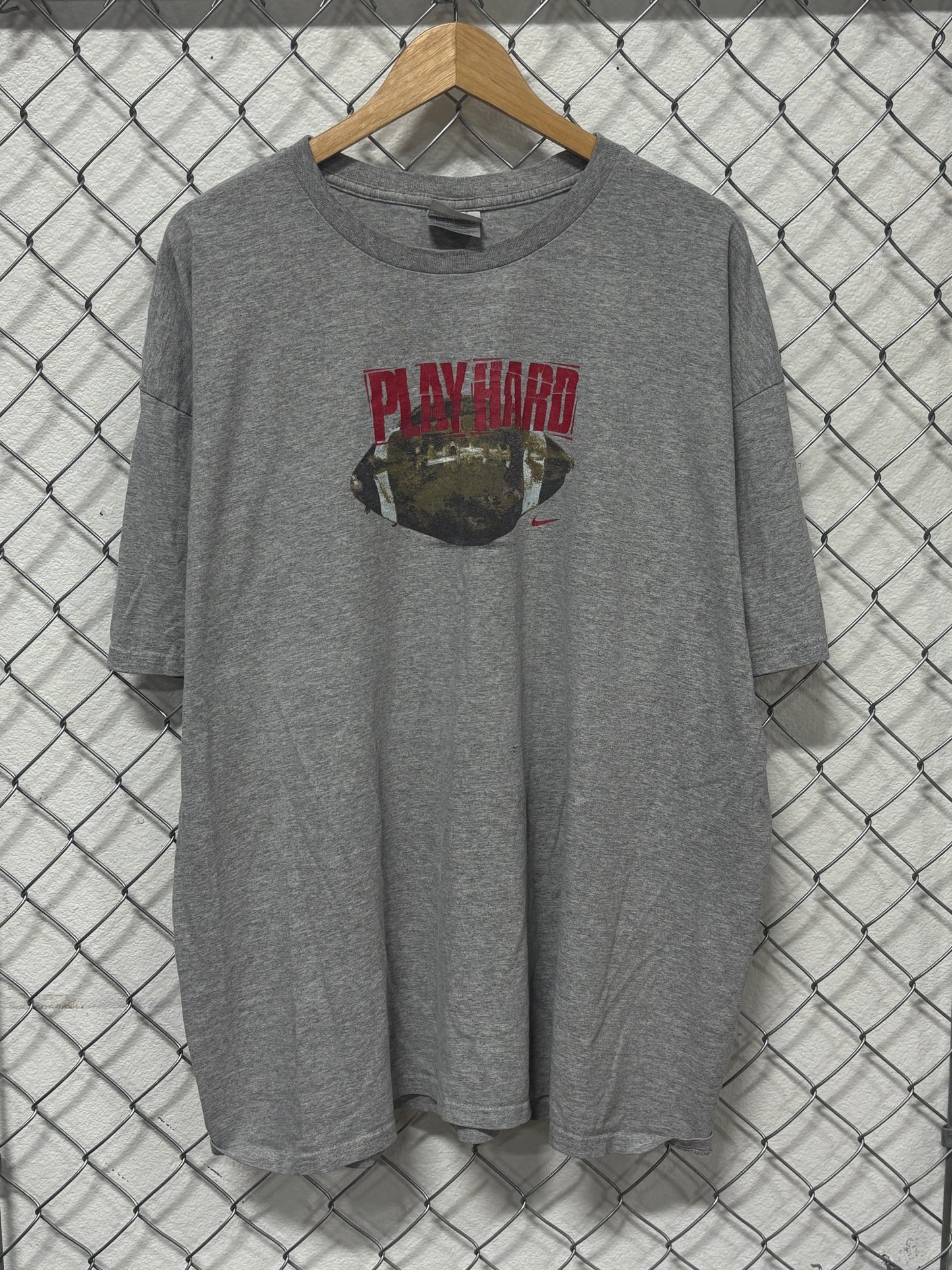 Vintage Y2K Nike Play Hard Football Swoosh Graphic Tee Size XXL