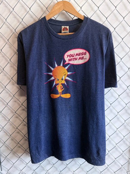 Vintage Looney Tunes Tweety Bird Mess With Me Cartoon Tee Size Large