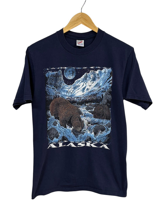 Vintage 90's Jerzees Alaska Grizzly Bear Nature Graphic Tee Size Medium