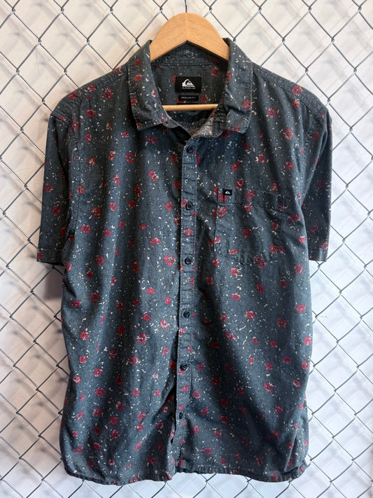 Quiksilver Floral Print Short Sleeve Button Up Shirt Size Large