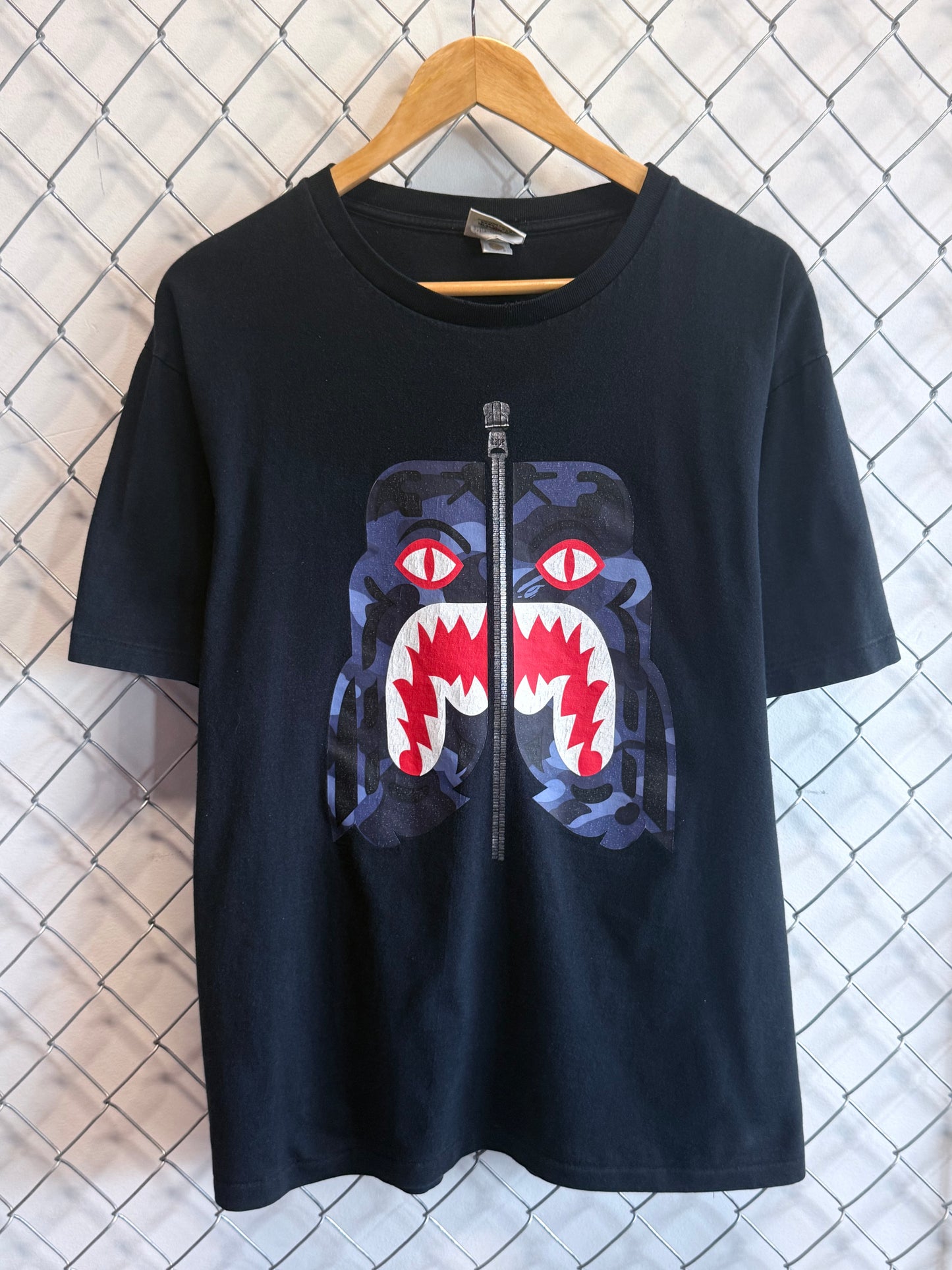 BAPE A Bathing Ape Funthera Militia Blue Camo Shark Tee Size XL