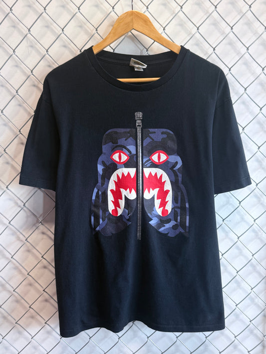 BAPE A Bathing Ape Funthera Militia Blue Camo Shark Tee Size XL