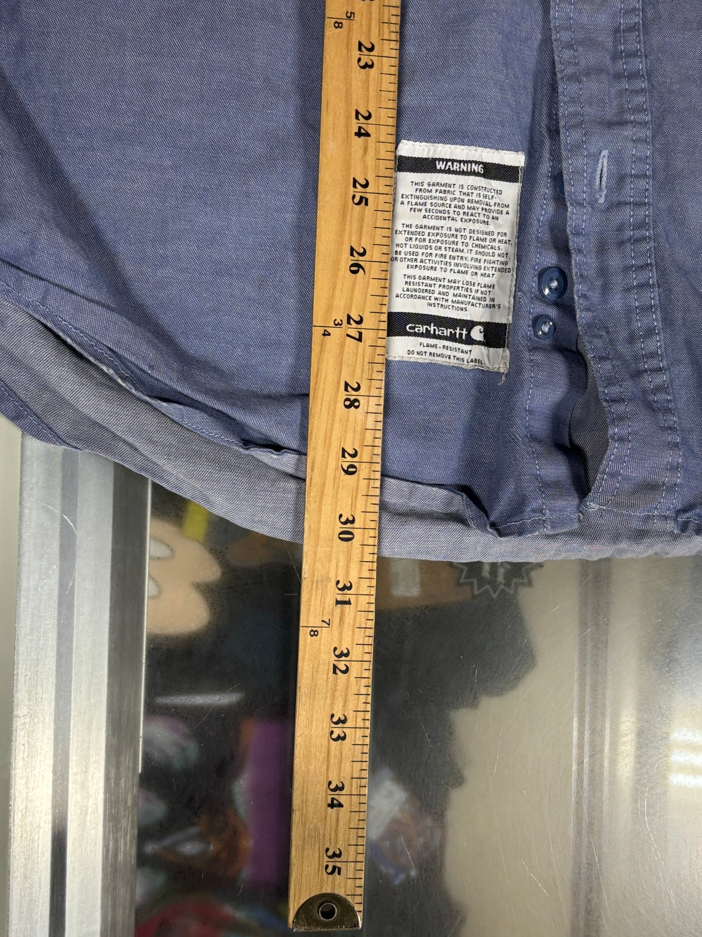 Carhartt FR Light Blue Button Up Work Shirt Size XL