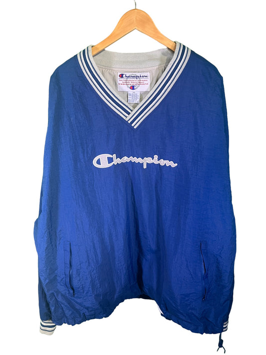 Vintage 90's Champion Spellout V Neck Windbreaker Jacket Size XXL