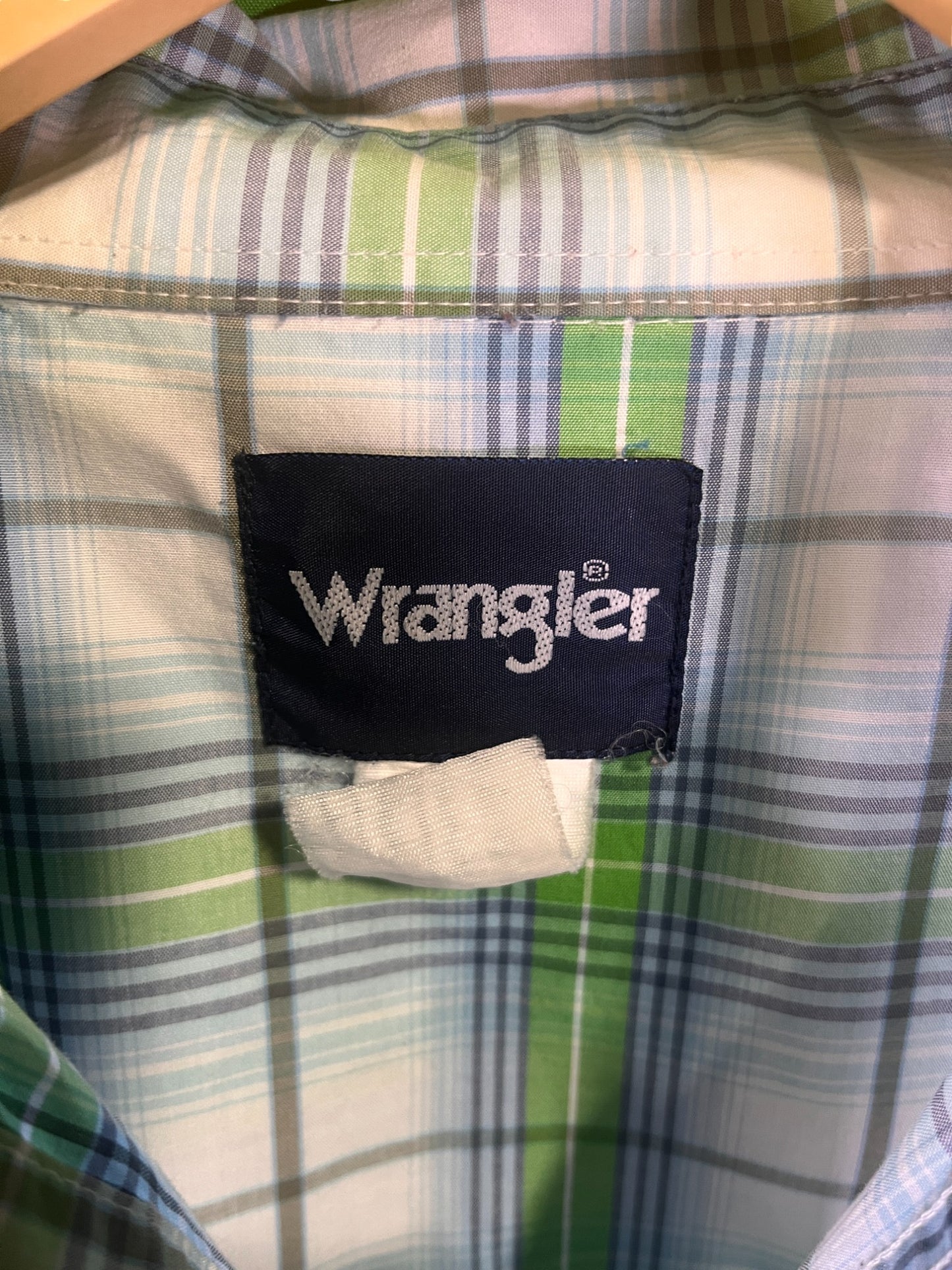 Vintage Wrangler Green Western Brushpopper Button Up Shirt Size Large