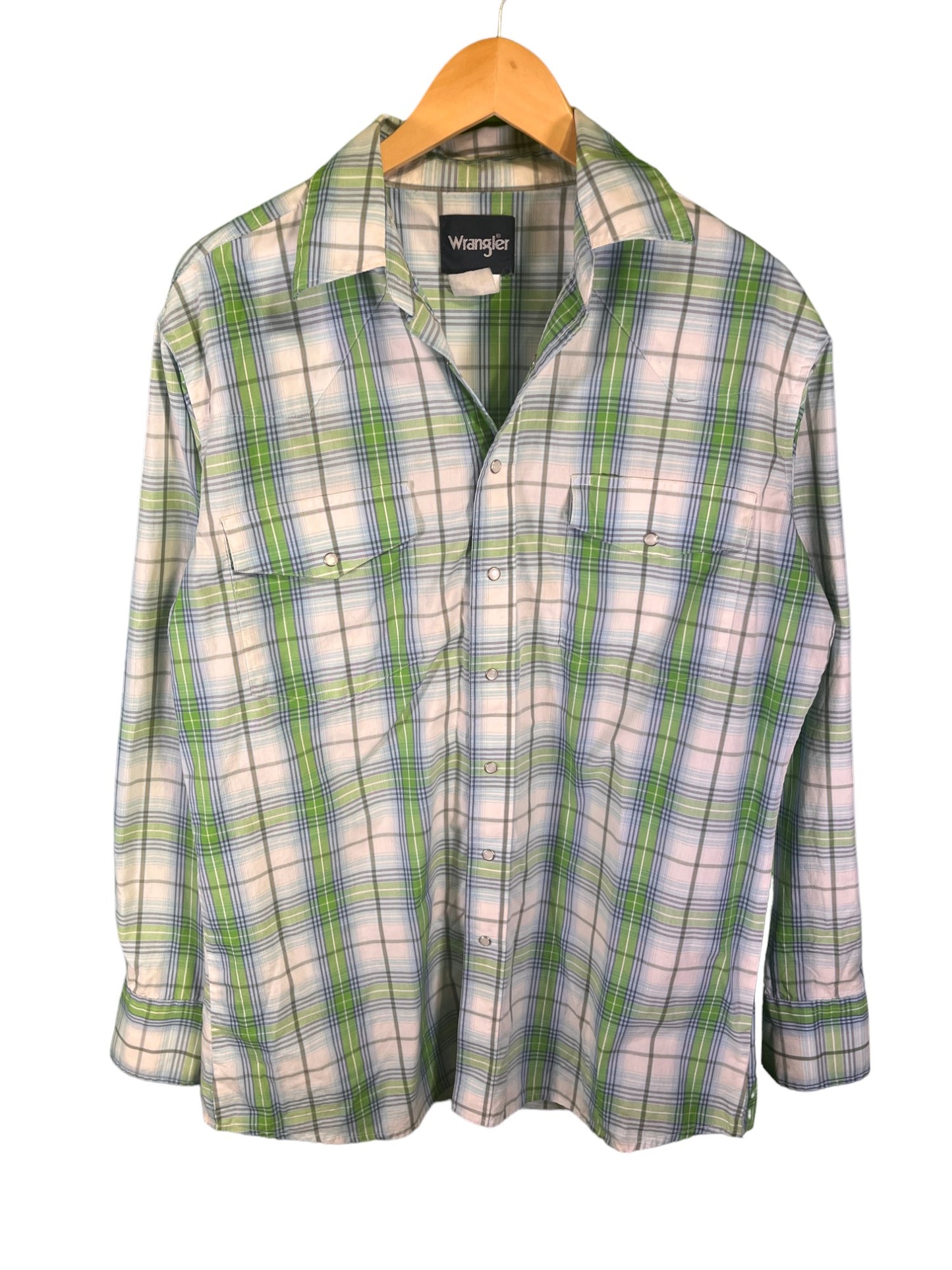 Vintage Wrangler Green Western Brushpopper Button Up Shirt Size Large