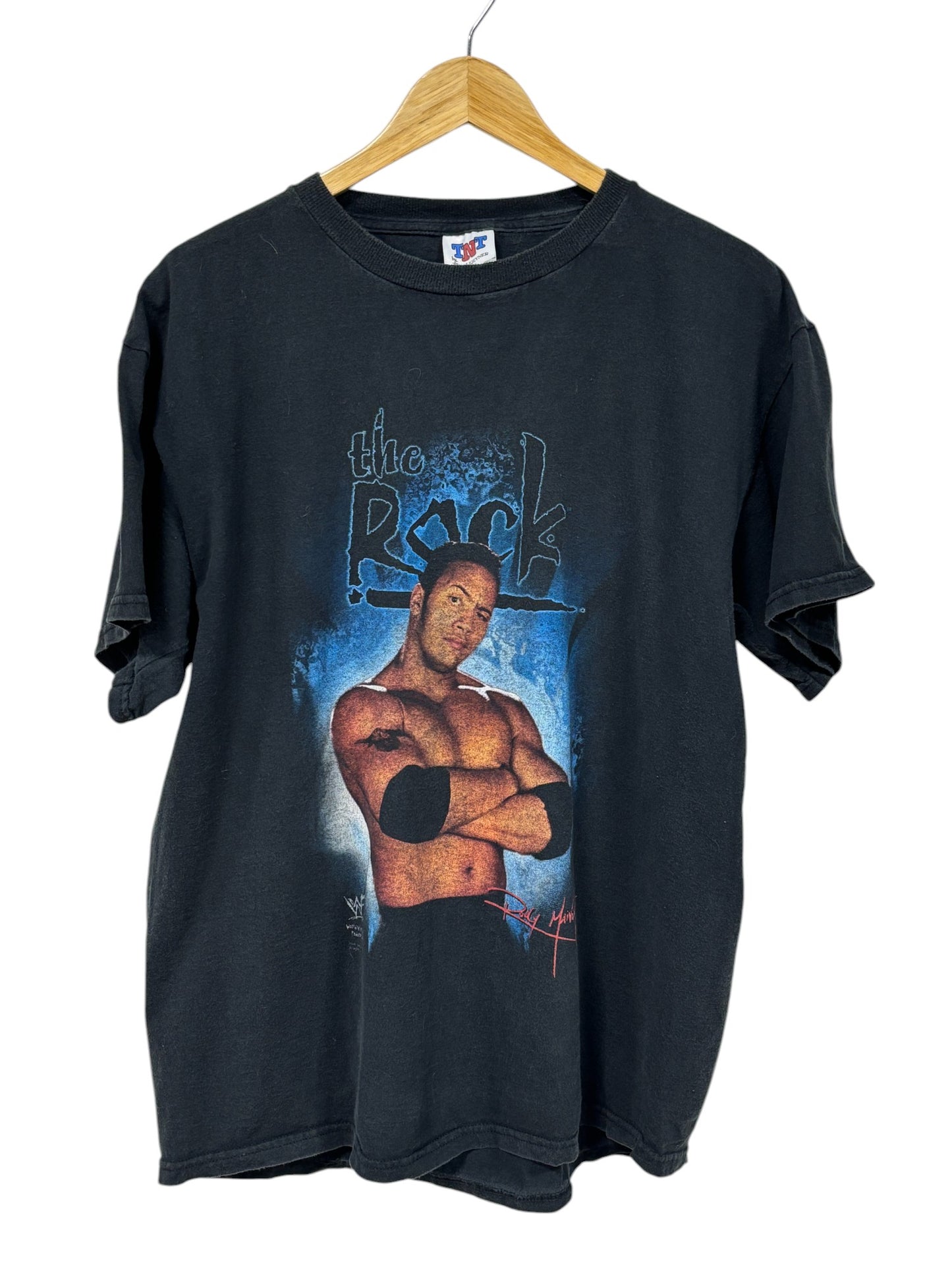 Vintage 90's WWF The Rock Portrait Wrestling Graphic Tee Size Large