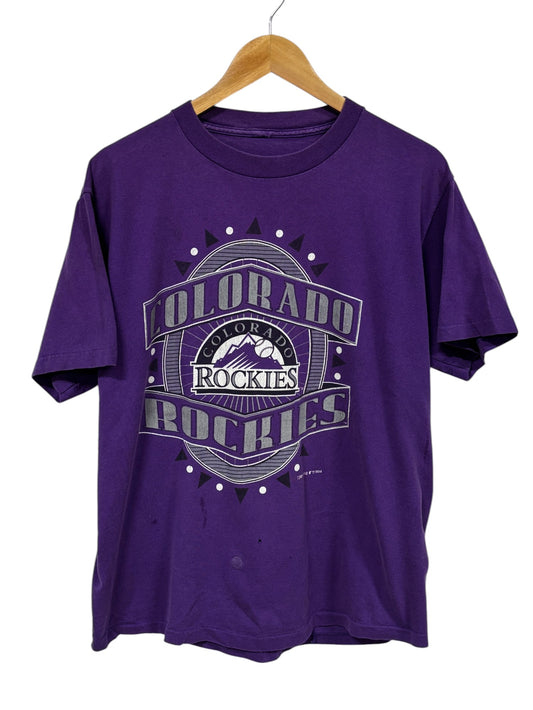 Vintage 90's Colorado Rockies MLB Logo Graphic Tee Size Medium