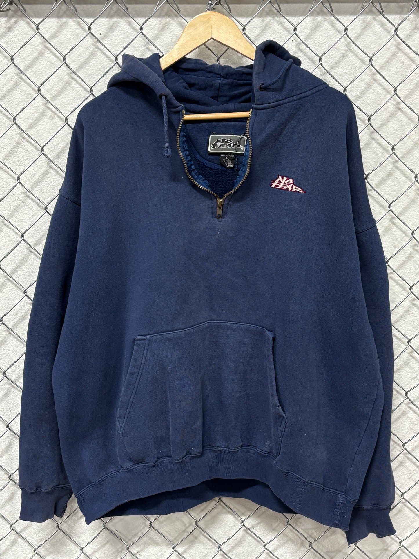 Vintage 90's No Fear Faded Blue Quarter Zip Hoodie Size XL