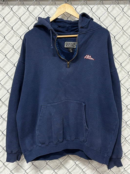 Vintage 90's No Fear Faded Blue Quarter Zip Hoodie Size XL