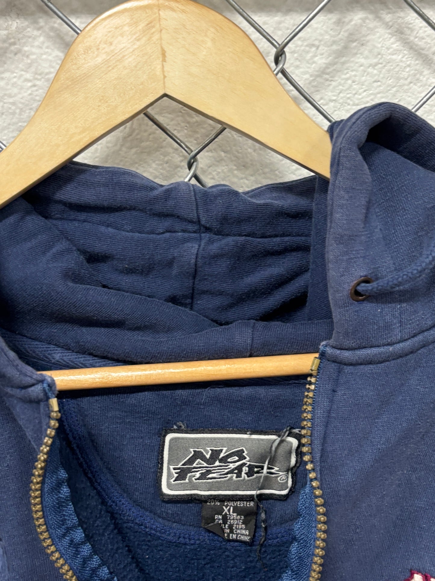 Vintage 90's No Fear Faded Blue Quarter Zip Hoodie Size XL