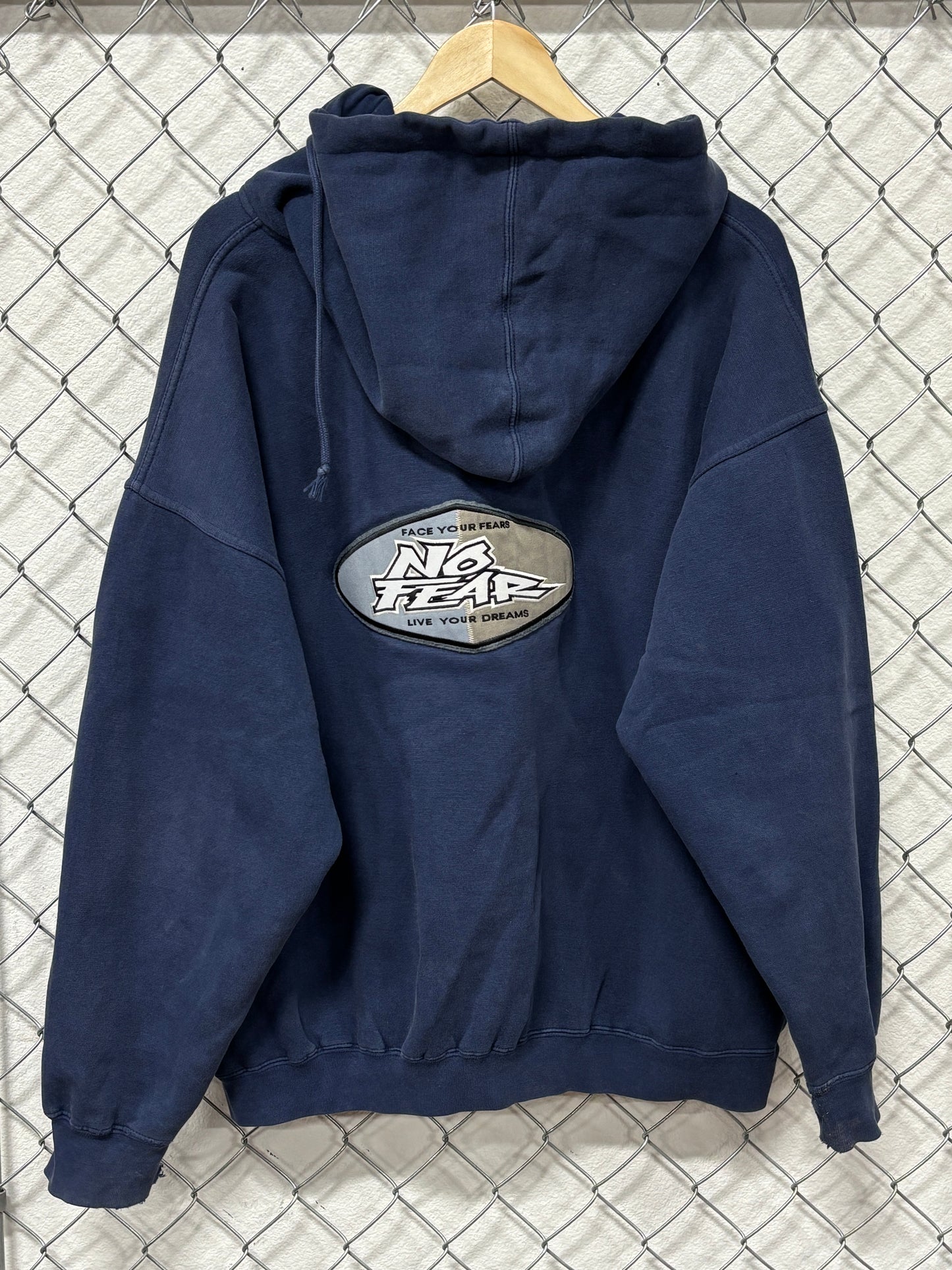 Vintage 90's No Fear Faded Blue Quarter Zip Hoodie Size XL