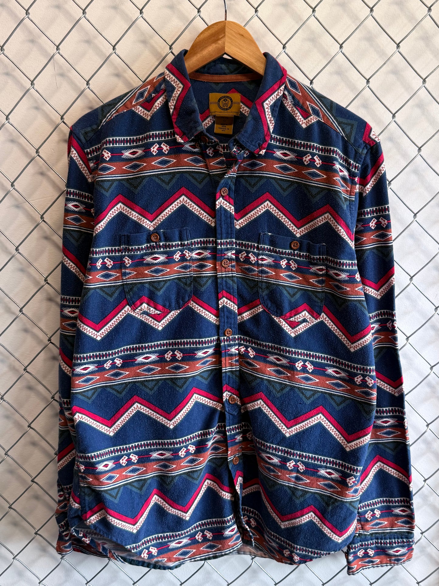 Vintage Aztec Print Button Up Western Style Shirt Size Large