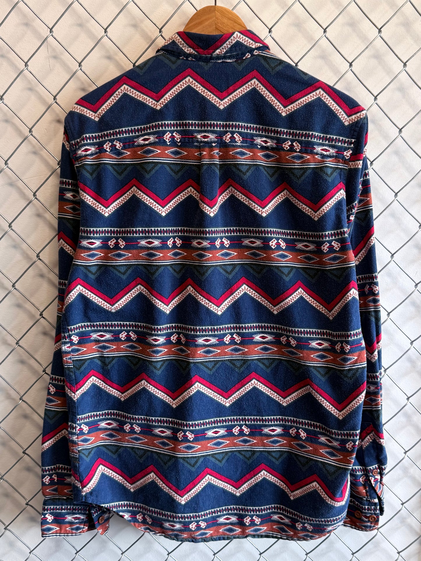 Vintage Aztec Print Button Up Western Style Shirt Size Large