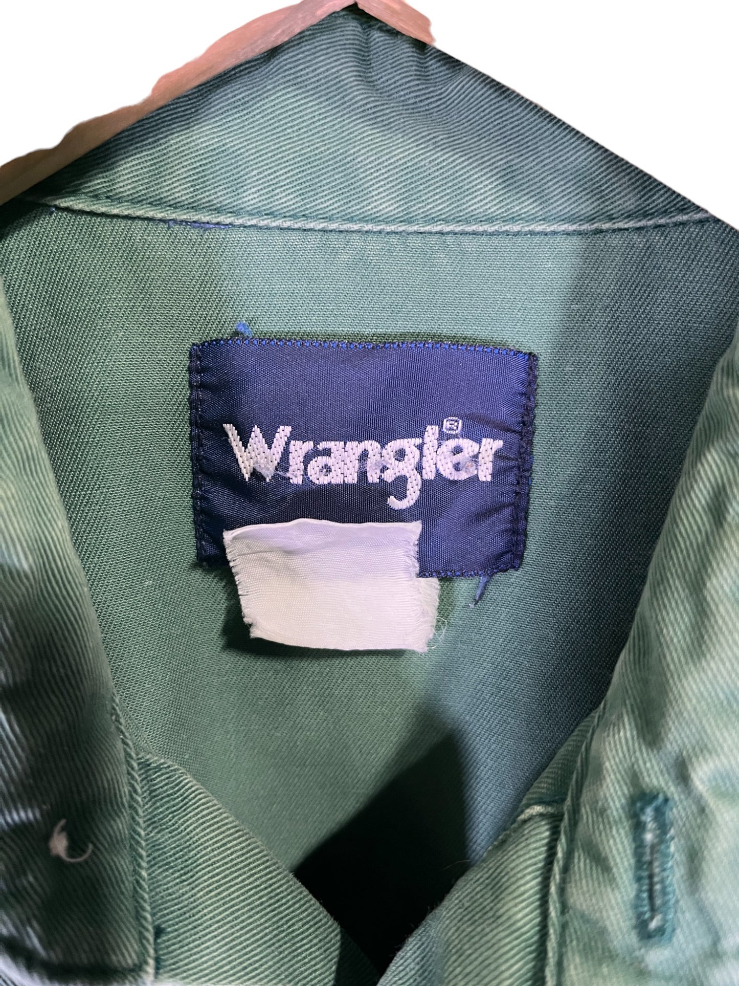 Vintage Wrangler Pearl Snap Green Brushpopper Western Shirt Size Medium