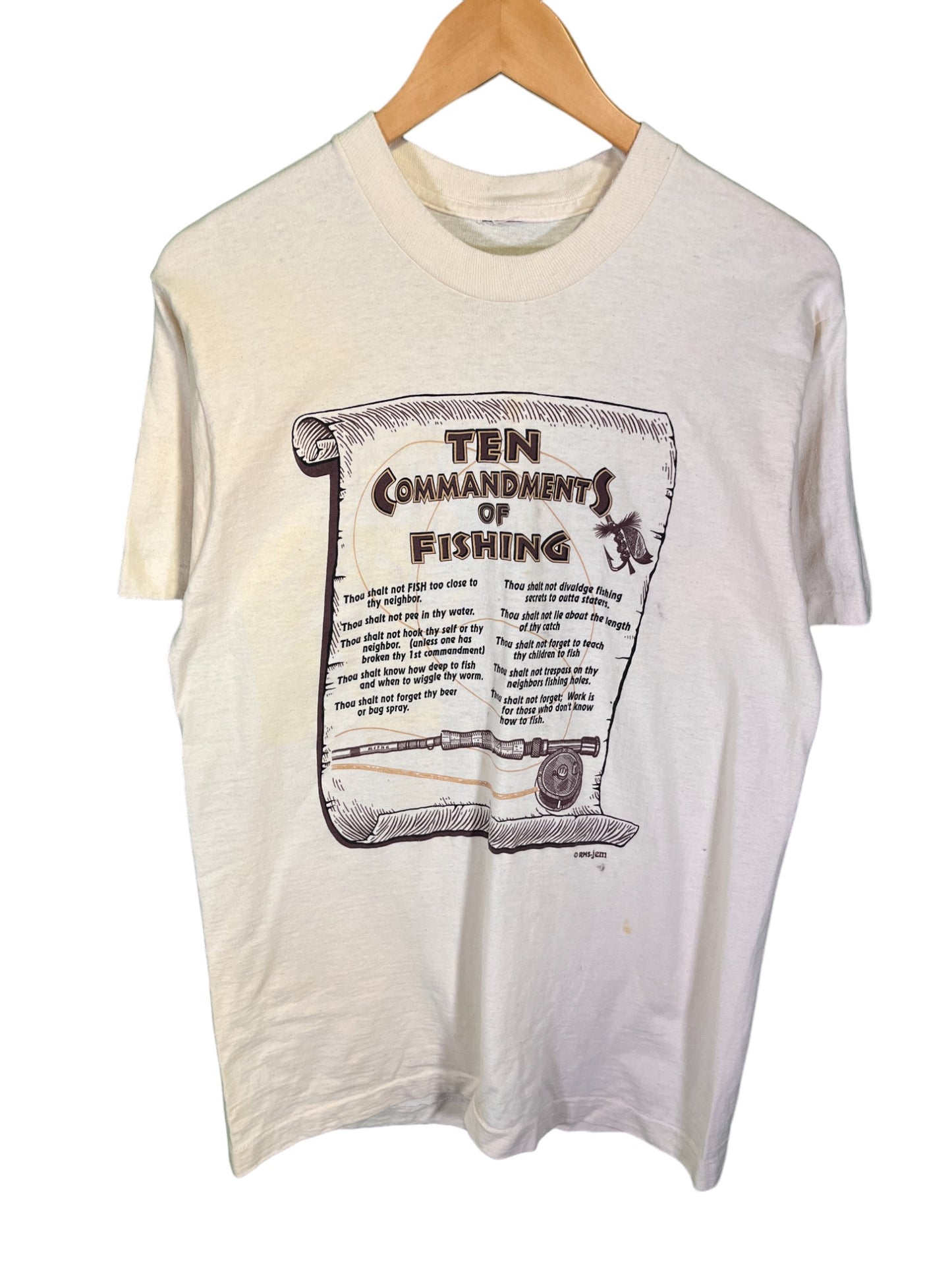 Vintage 10 Commandments of Fishing Funny Graphic Tee Size Medium