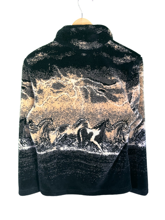 Vintage 90's Black Diamond Horses Thunderstorm Fleece Sweater Size Small