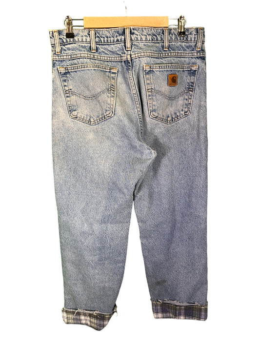 Vintage Carhatt Flannel Lined Light Wash Denim Jeans Size 34x30