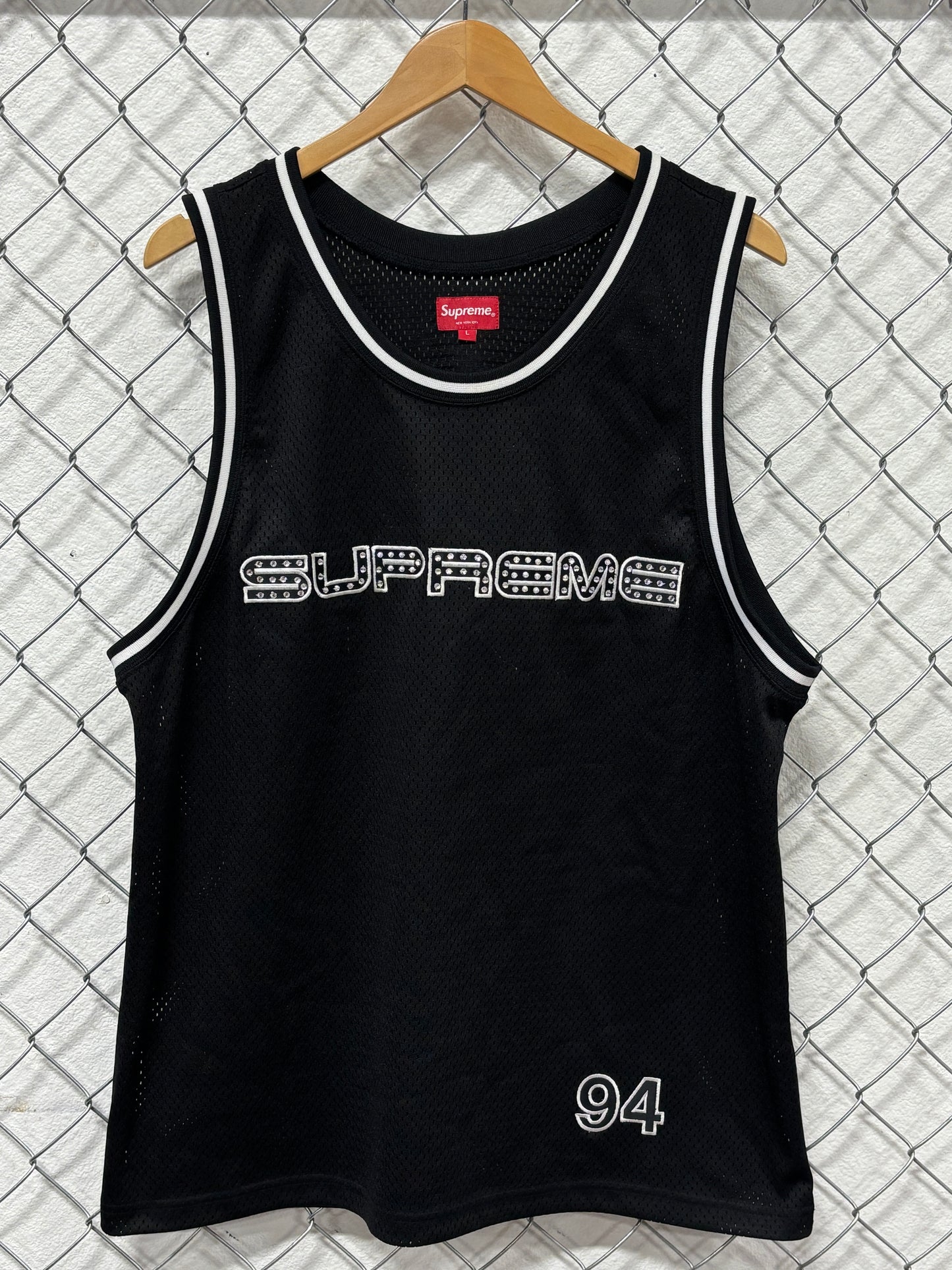 Supreme SS19 Black Rhinestone Basketball Jersey Size Large