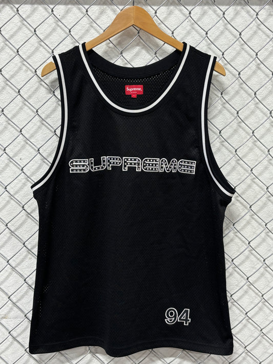 Supreme SS19 Black Rhinestone Basketball Jersey Size Large