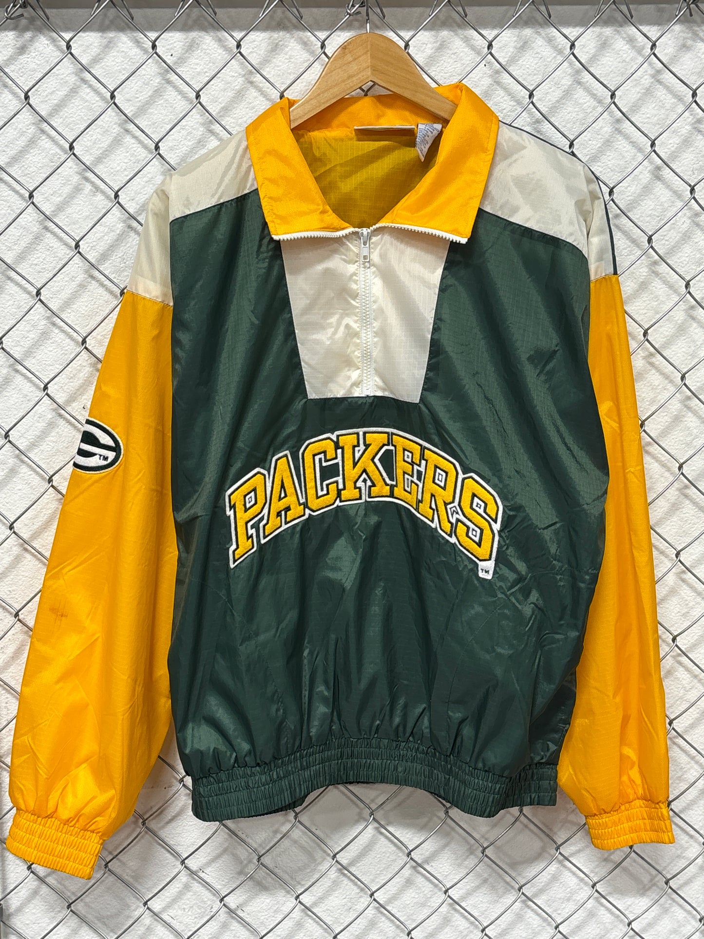 Vintage 90's Green Bay Packers Quarter Zip Windbreaker Jacket Size Large