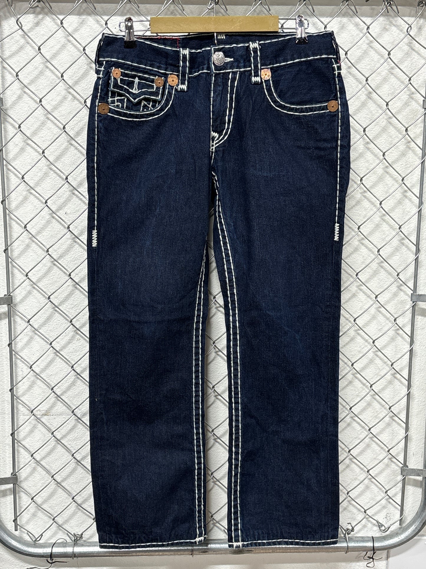 True Religion Billy Super T Dark Wash White Stitch Jeans Size 34x30