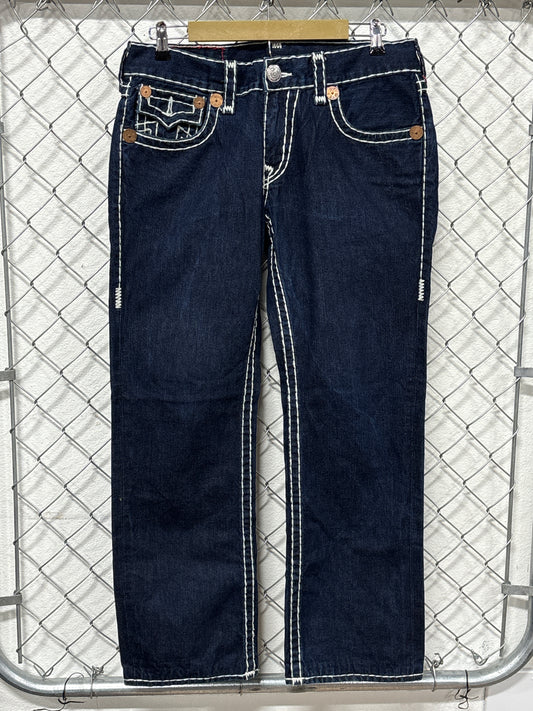 True Religion Billy Super T Dark Wash White Stitch Jeans Size 34x30