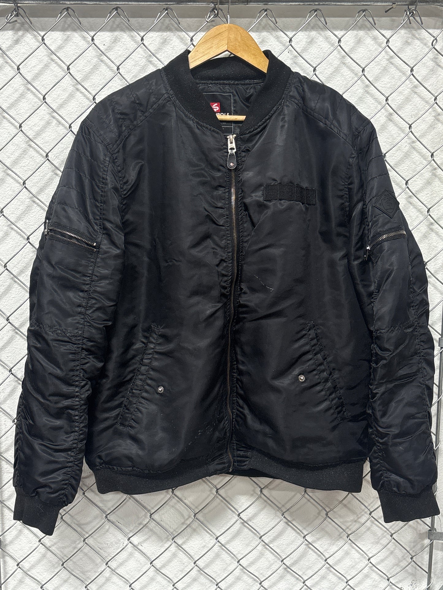 Vintage Y2K South Pole Black Hip Hop Nylon Bomber Jacket Size Large