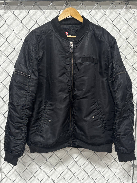Vintage Y2K South Pole Black Hip Hop Nylon Bomber Jacket Size Large