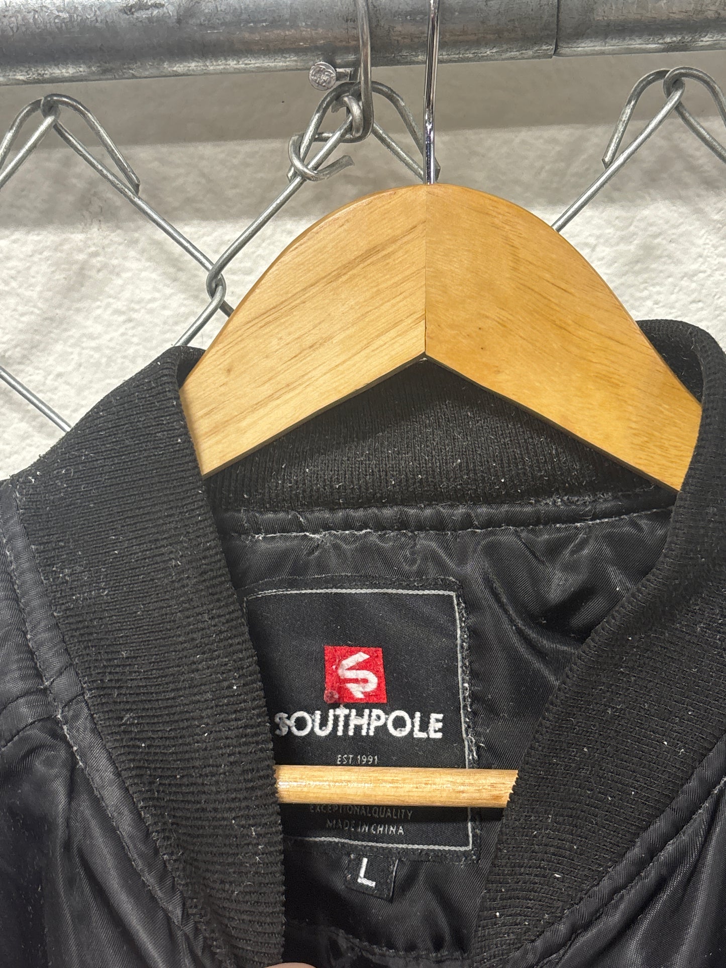 Vintage Y2K South Pole Black Hip Hop Nylon Bomber Jacket Size Large