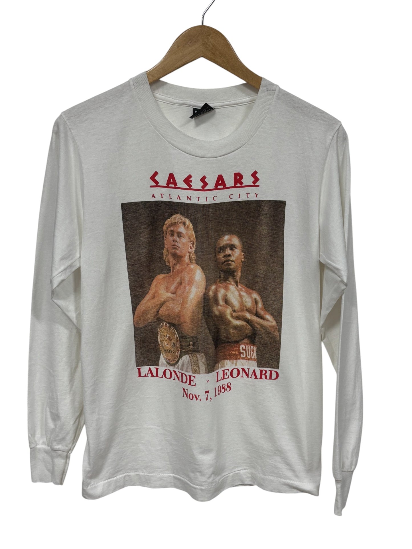 Vintage 1988 Sugar Ray Leonard vs Lalonde Caesers Boxing Shirt Size Medium