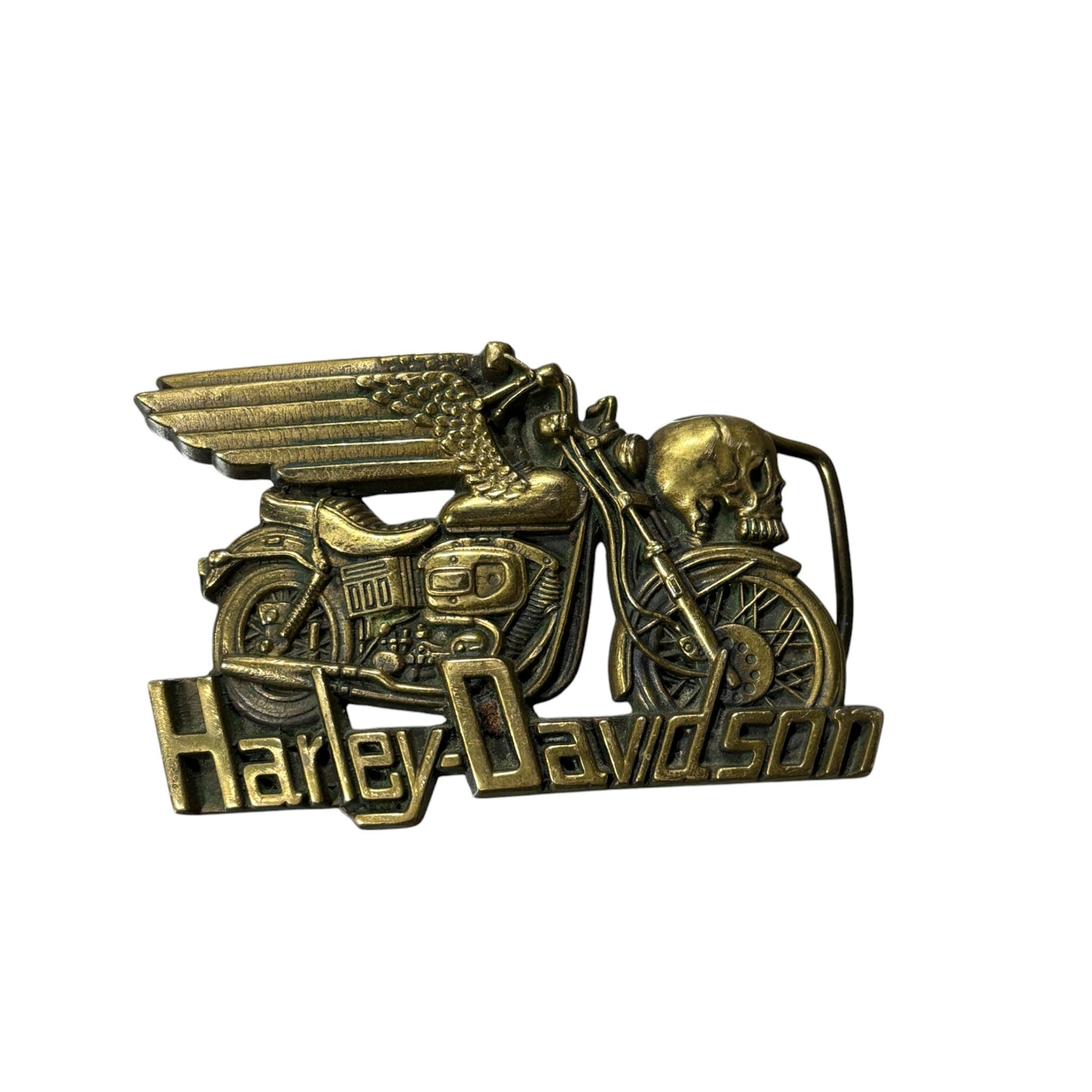 Vintage 1980 Harley Davidson Skull Baron Brass Belt Buckle