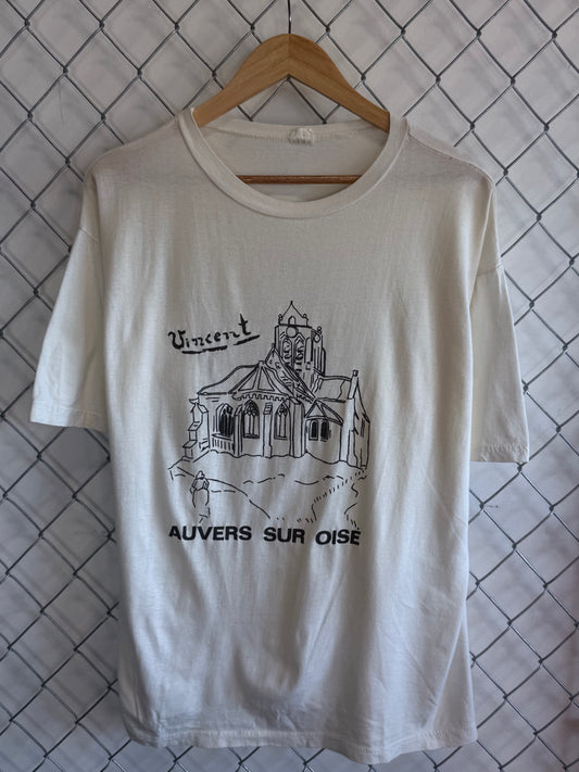 Vintage Vincent Van Gogh Auvers Sur Oise Church Art Graphic Tee Size XL