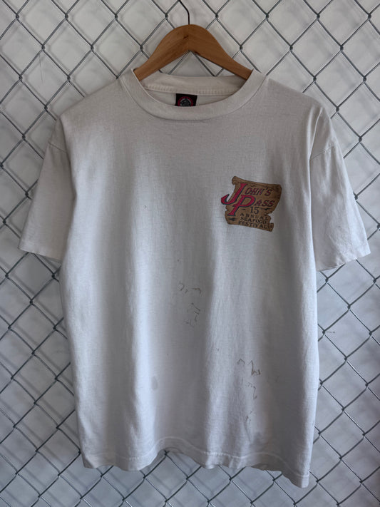 Vintage 90's John's Pass Seafood Festival Graphic Tee Florida Size Large