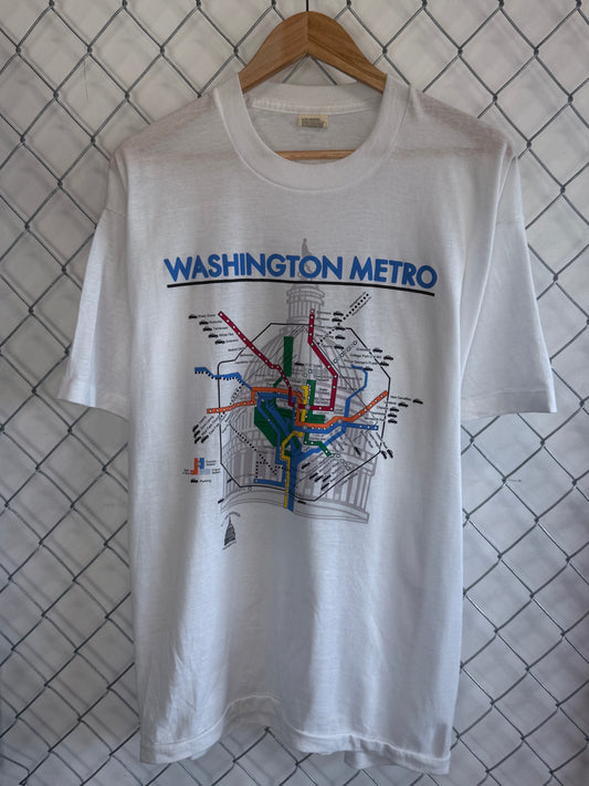 Vintage 80's Washington Metro Map Graphic Tee Size XL