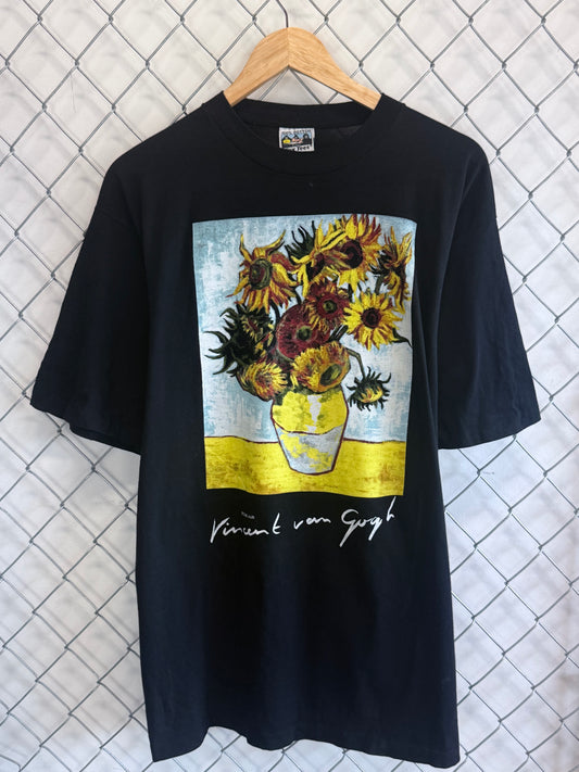Vintage 90's Vincent Van Gogh Sunflowers Painting Art Graphic Tee Size Large