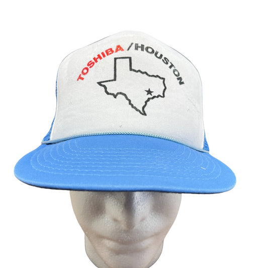 Vintage 90's Toshiba Houston Blue White Trucker Hat Snapback