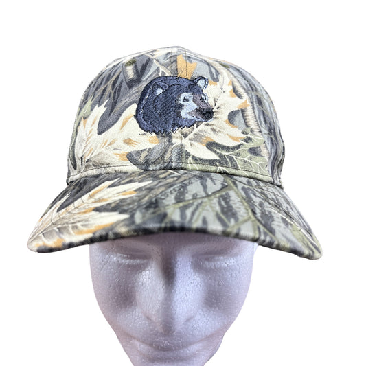 Vintage Hunter Woodland Camo Grizzly Bear Embroidered Snapback Hat
