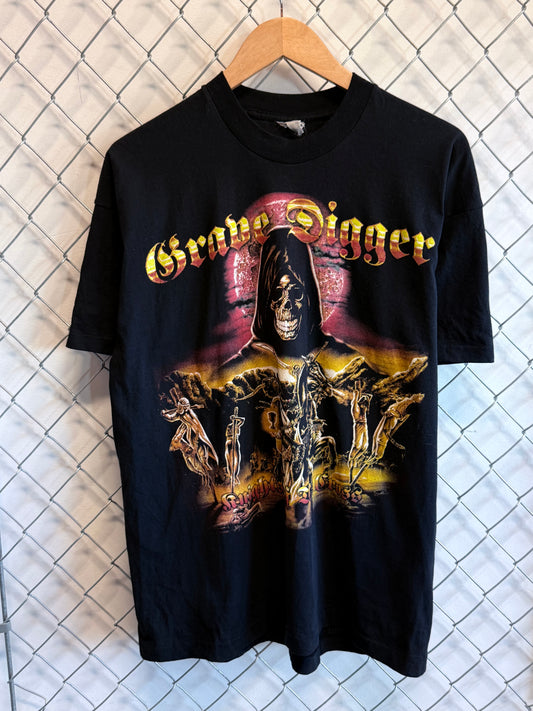Vintage 90's Grave Digger Knights of the Cross Band Metal Tee Size XL