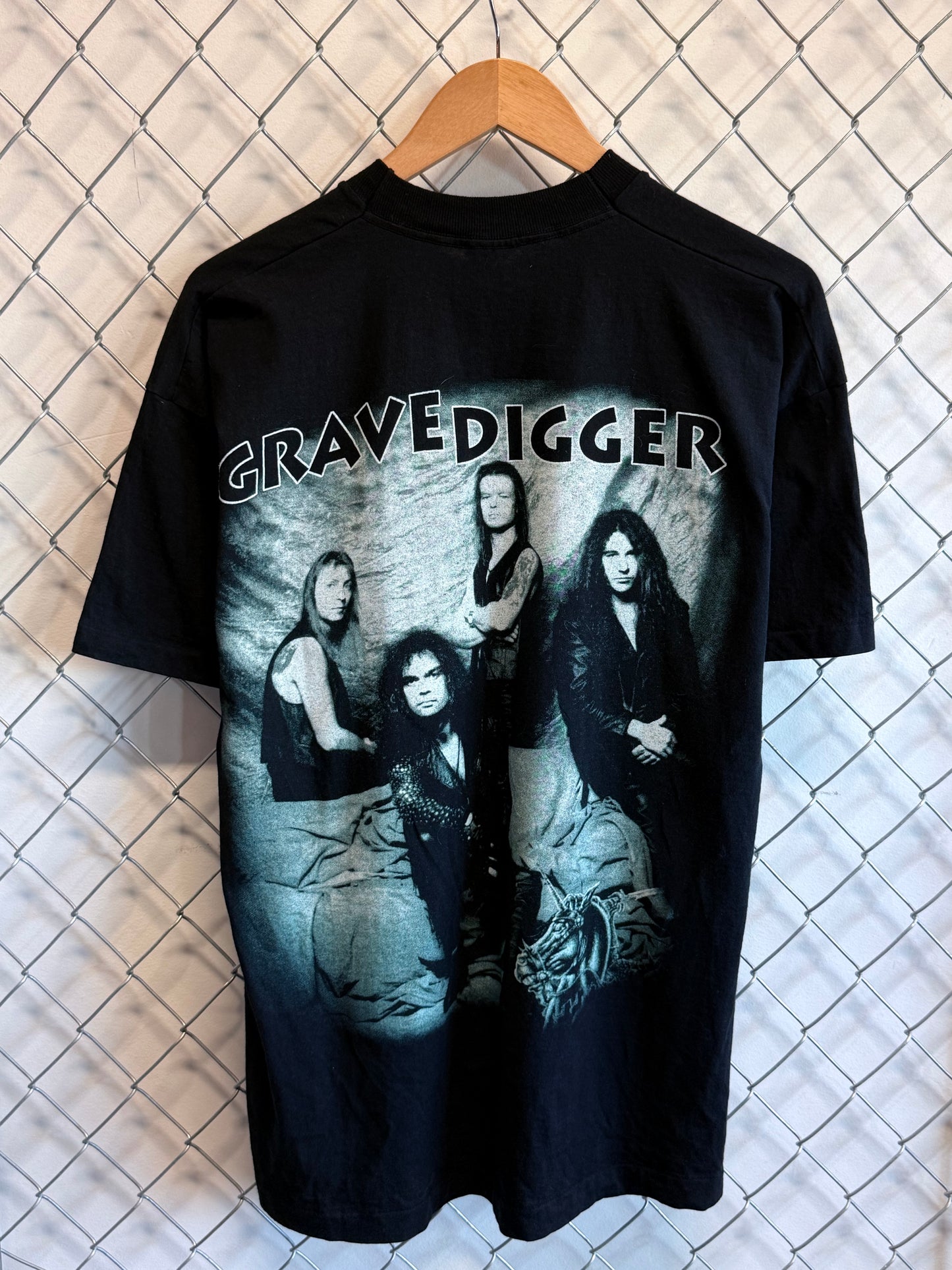 Vintage 90's Grave Digger Knights of the Cross Band Metal Tee Size XL