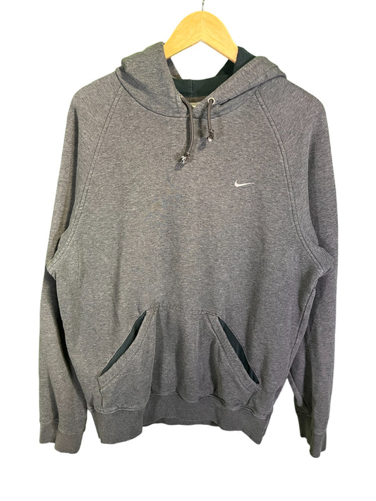 Vintage 00's Nike Small Swoosh Grey Embroidered Hoodie Size Medium